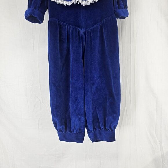 Vintage Bubble Jumpsuit With Collar  Blue Velvet Material Fits Girl Size 2/3 - Picture 2 of 7